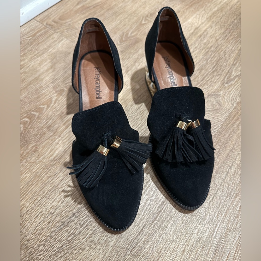 Jeffrey Campbell Suede Pearl Hill Black Tassel Loafers size 6.5